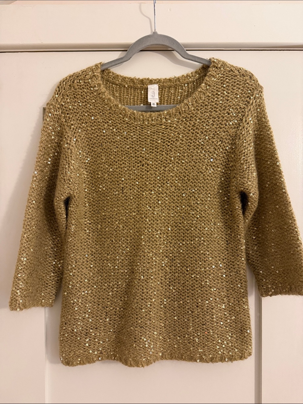 Jones New York Gold Sequin Knit Sweater 3/4 Sleeve XS